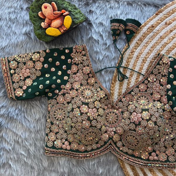 Dark Green Embroidery Bridal Blouse