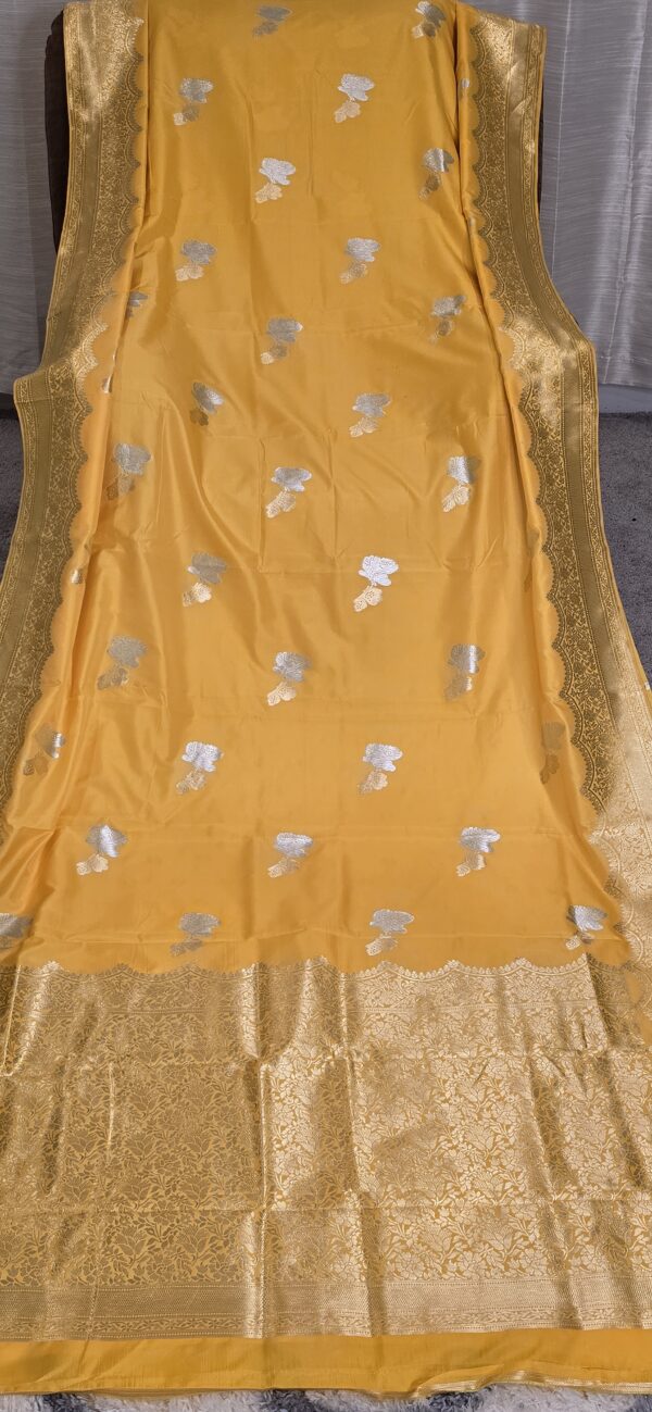 Semi Pure Yellow Katan Saree With Butterfly Motif