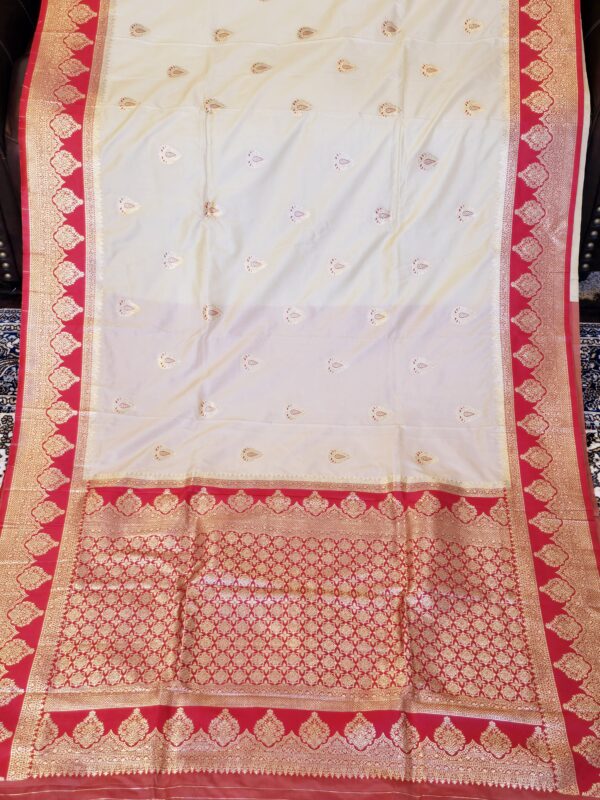 White Red Semi Pure Katan Silk Saree